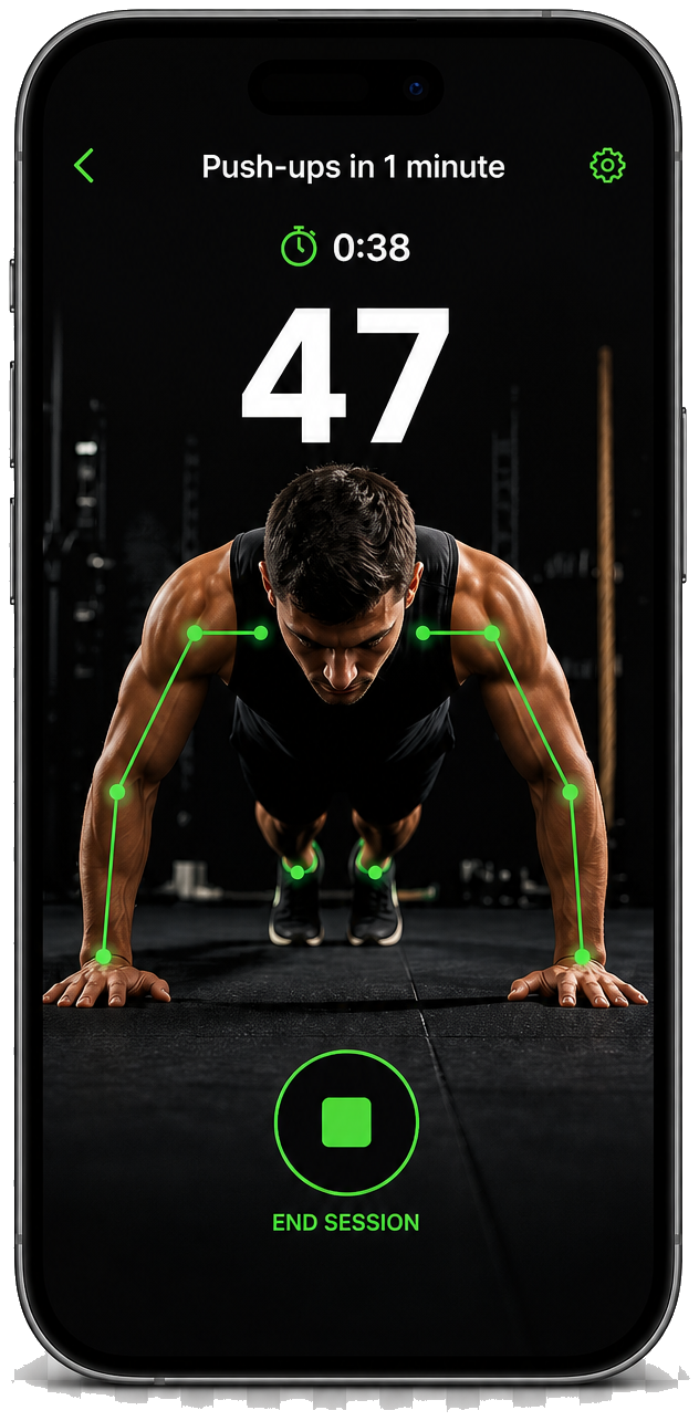 Push-ups counted by Camera AI in PrimalCore
