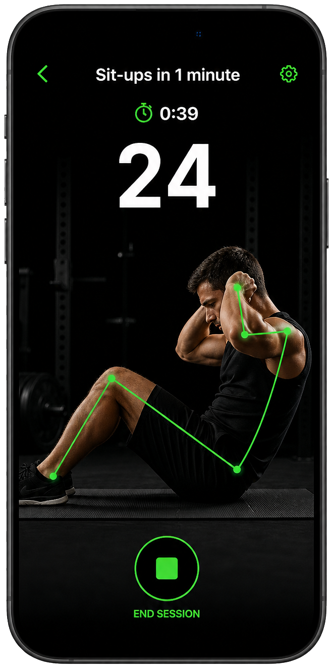 Sit-ups counted by Camera AI in PrimalCore